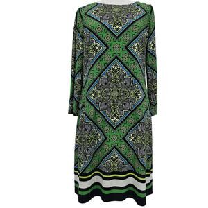 Vince Camuto Womans size 10 Green Navy Shift Bandana Style Print Mini Dress NWOT